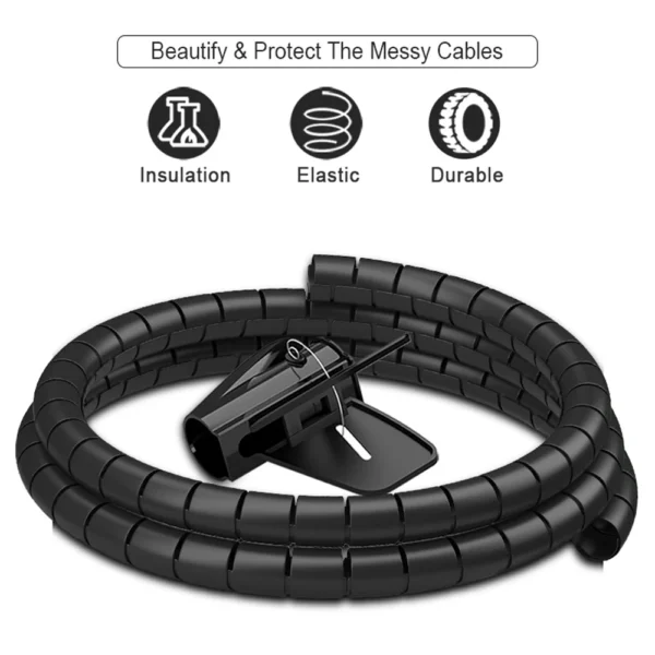 2M 16/10mm Flexible Spiral Cable Wire Protector Cable Organizer Computer Cord Protective Tube Clip Organizer Management Tools - Image 3