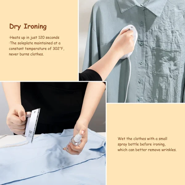Portable Mini Iron Board Handheld Dual Voltage 120V/240V Travel Iron Dry Ironing 30S Preheating Mini Iron for Clothes - Image 3