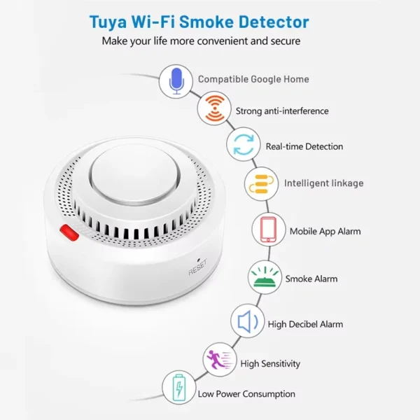 Tuya Smart WiFi Smoke Sensor Fire Protection Smoke Detector 85dB Sound Security System Firefighters Smartlife APP Control - Image 2