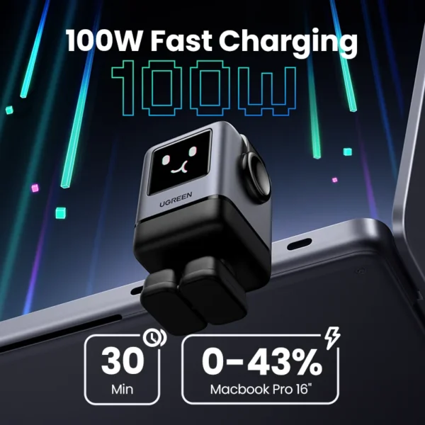 【US Plug】UGREEN Uno 100W GaN Charger Robot Design QC4.0 3.0 PPS for iPhone 16 15 14 Pro Macbook Laptops Tablet PD3.0 Fast Charge - Image 2