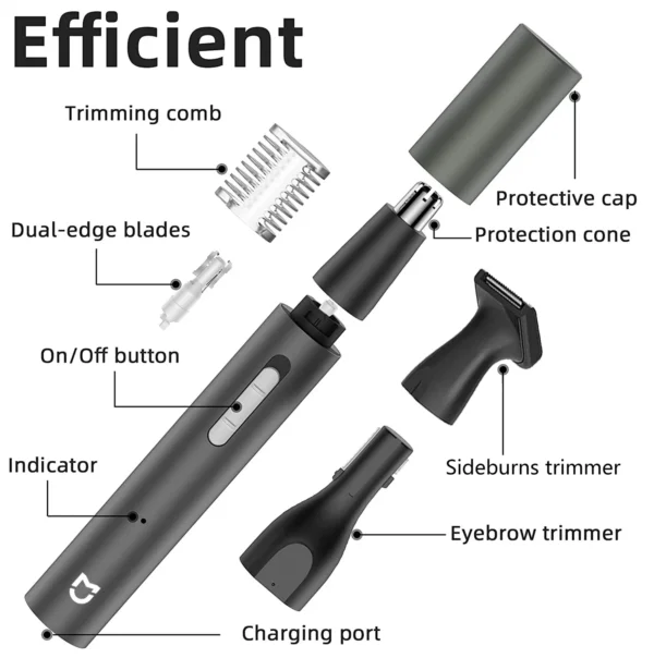 Xiaomi Mijia Electric Nose Ear Hair Trimmer for Men Painless Rechargeable Sideburns Eyebrows Beard 3 in 1 Hair Clipper Shaver - Image 4