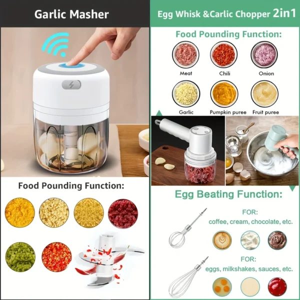 Electric Kitchen Food Chopper Mini Garlic Masher Crusher USB Portable Meat Grinder Vegetable Chopper For Kitchen Gadgets - Image 4