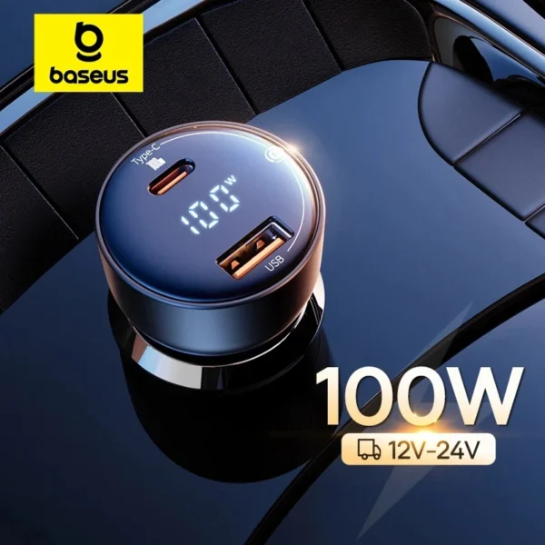 Baseus PD 100W Car Charger Quick Charge QC4.0 QC3.0 PD 3.0 Fast Charging For iPhone 16 15 14 13 Pro Max Samsung XiaoMi Phone