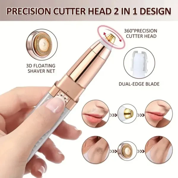 1pc Rechargeable 2-in-1 Eyebrow Razor and Hair Shaver with LED Light - Painlessly Remove Peach Fuzz, Facial Hair, Eyebrows, Lips - Image 2