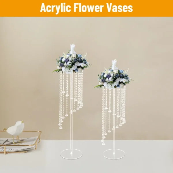 2Pcs Crystal Acrylic Flower Vase – Wedding Centerpiece & Table Decor - Image 3