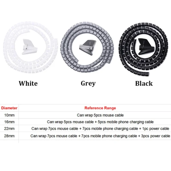 2M 16/10mm Flexible Spiral Cable Wire Protector Cable Organizer Computer Cord Protective Tube Clip Organizer Management Tools - Image 6