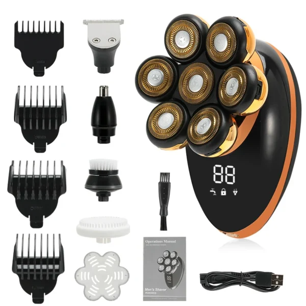 Men 7D Floating Men Electric Shaver Wet Dry Beard Hair Trimmer Electric Razor Rechargeable Bald Head Shaving Machine LCD Display - Image 2