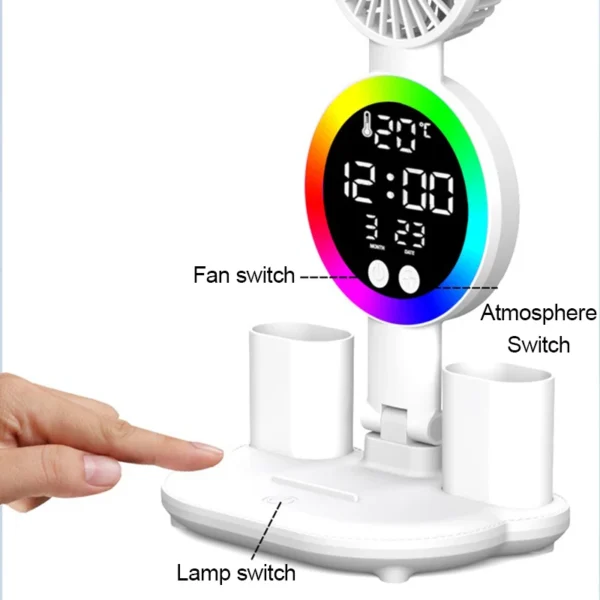 Rechargeable Led Table Lamp for Study Desk Lamp Reading Light Led Night Light with Fan Led Clock Dispaly Reading Desk Light - Image 5