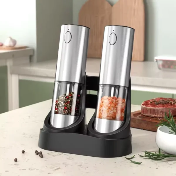2024 Electric Salt and Pepper Grinders Set Capacity 190ML USB Rechargeable Base Adjustable Coarseness Spice Mill Kitchen Tools - Image 2