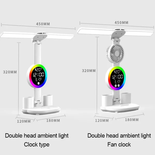 Rechargeable Led Table Lamp for Study Desk Lamp Reading Light Led Night Light with Fan Led Clock Dispaly Reading Desk Light - Image 3