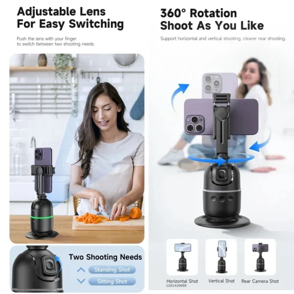 Roreta 2024 AI Smart Gimbal 360° Auto Face Tracking Gimbal All-in-one Rotation For Smartphone video Vlog Stabilizer Phone Holder - Image 4