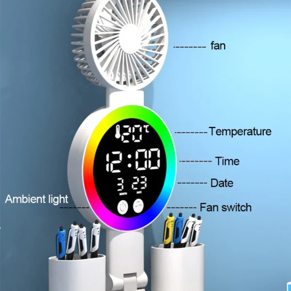 Rechargeable Led Table Lamp for Study Desk Lamp Reading Light Led Night Light with Fan Led Clock Dispaly Reading Desk Light - Image 4