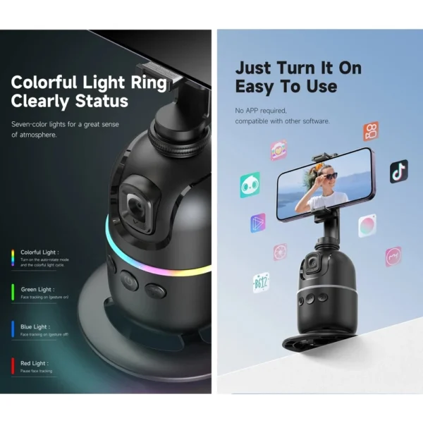 Roreta 2024 AI Smart Gimbal 360° Auto Face Tracking Gimbal All-in-one Rotation For Smartphone video Vlog Stabilizer Phone Holder - Image 3