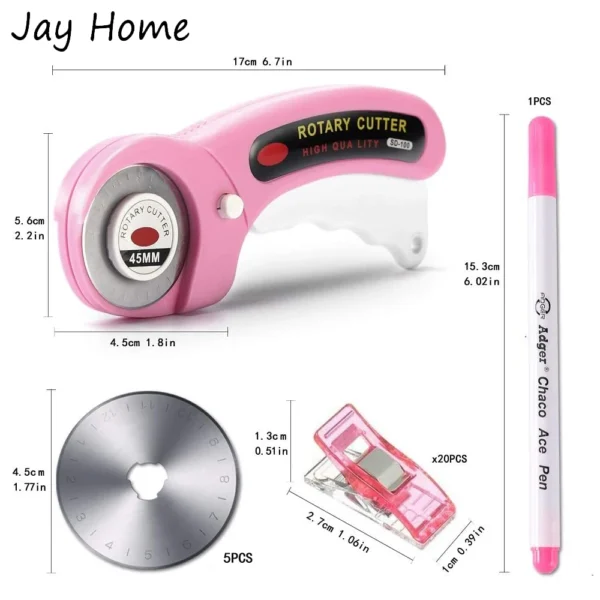 45mm Rotary Cutter with 5pcs Replacement Blades & Sewing Clips & Fabric Marker Pen for DIY Sewing Fabric Leather Quilting - Image 2