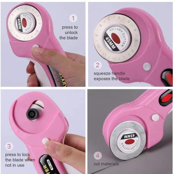 45mm Rotary Cutter with 5pcs Replacement Blades & Sewing Clips & Fabric Marker Pen for DIY Sewing Fabric Leather Quilting - Image 4