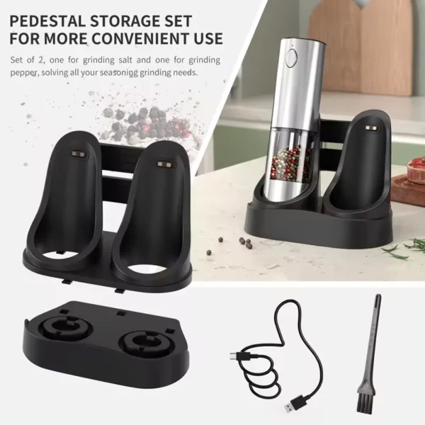 2024 Electric Salt and Pepper Grinders Set Capacity 190ML USB Rechargeable Base Adjustable Coarseness Spice Mill Kitchen Tools - Image 4