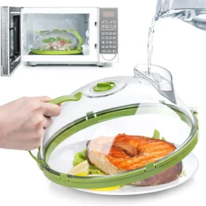 Microwave Cover for Food, Clear Microwave Splatter Cover with Water Steamer and Handle, 10 Inch Plate Covers, Kitchen Gadgets