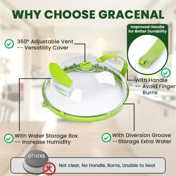Microwave Cover for Food, Clear Microwave Splatter Cover with Water Steamer and Handle, 10 Inch Plate Covers, Kitchen Gadgets - Image 4