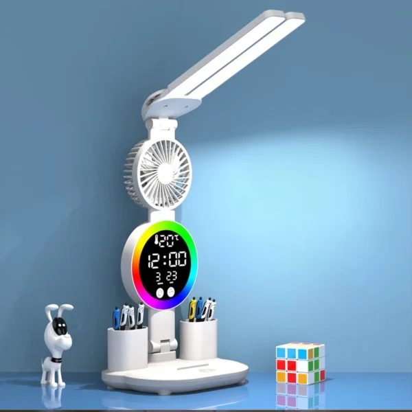 Rechargeable Led Table Lamp for Study Desk Lamp Reading Light Led Night Light with Fan Led Clock Dispaly Reading Desk Light - Image 2