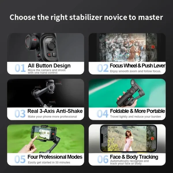 AOCHUAN 3-Axis Handheld Gimbal Stabilizer SmartXE for Smartphone for iPhone Android AI Face Tracking TikTok Vlog - Image 5