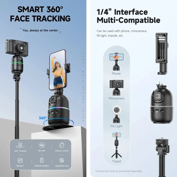 Roreta 2024 AI Smart Gimbal 360° Auto Face Tracking Gimbal All-in-one Rotation For Smartphone video Vlog Stabilizer Phone Holder - Image 2