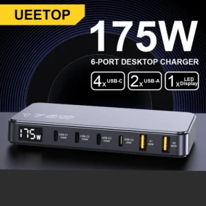 Ueetop GaN USB C Charger – 6-Port, 175W, LED, Super Fast Charge