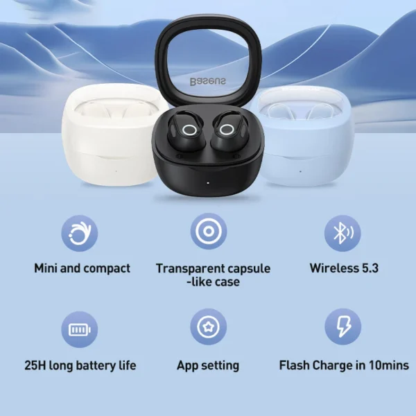 Baseus WM02 Wireless Earphones TWS Bluetooth 5.3 Headphones, Mini and compact Comfortable wear, 25 hours Long Battery Life - Image 5