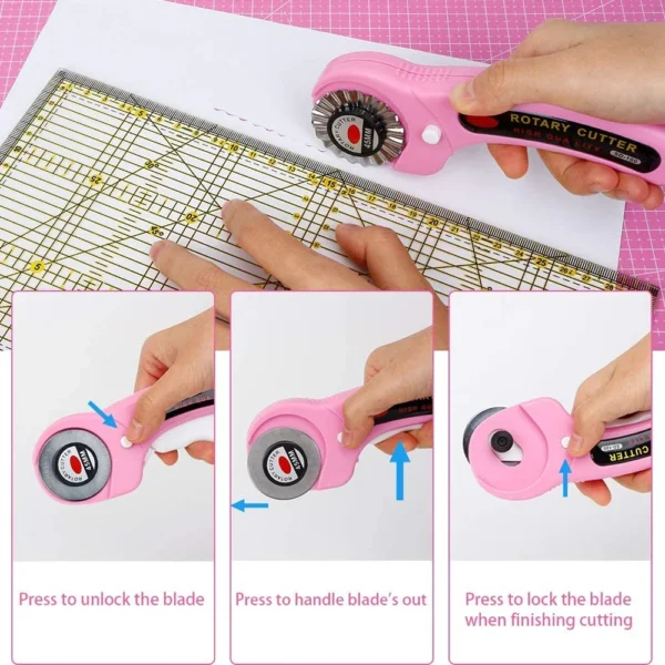 45mm Rotary Cutter with 5pcs Replacement Blades & Sewing Clips & Fabric Marker Pen for DIY Sewing Fabric Leather Quilting - Image 6