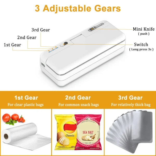 Mini Sealer 2in1 Plastic Bag Sealing Machine Portable Food Package Bags Sealer USB Rechargeable Handheld Plastic Bag Heat Sealer - Image 2