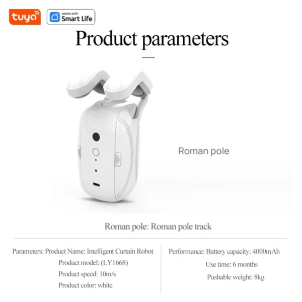 1PCS Tuya Smart Curtain Robot, Roman Rod Track, APP Control,Single/Double (Works With Tuya Gateway For Remote Control） - Image 2