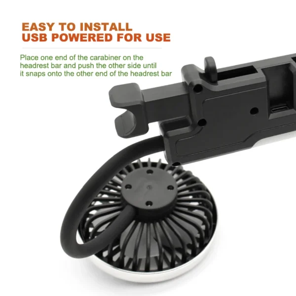 SEAMETAL Car USB Fan Dual Head Cooling Air Fan Independent Switch 3-Speed 360 Degree Adjustable Auto Headrest Fan for Rear Seat - Image 4