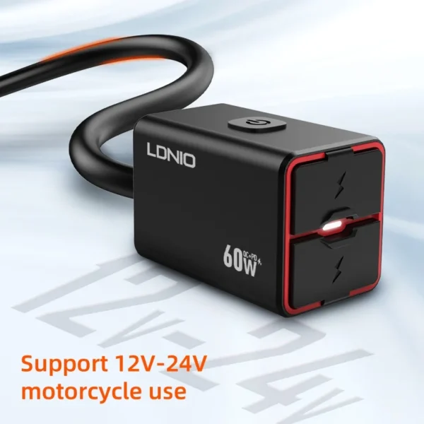 LDNIO Motorcycle USB C Fast Charger PD+QC3.0 60W Waterproof Socket Type C Cell Phone 12V/24V Vehicle-Mounted Charger Adapter - Image 4