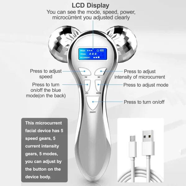 4D EMS Face Massager Roller Microcurrent Vibration Facial V Lifting Massage Devices Beauty Skin Care Tool For Neck Eye Body - Image 4
