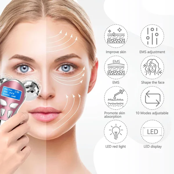 4D EMS Face Massager Roller Microcurrent Vibration Facial V Lifting Massage Devices Beauty Skin Care Tool For Neck Eye Body - Image 2