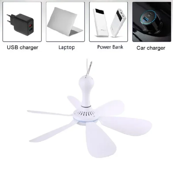 Silent 6 Leaves USB Powered Ceiling Canopy Fan with Remote Control Timing 4 Speed Hanging Fan for Camping Bed Dormitory Tent New - Image 2