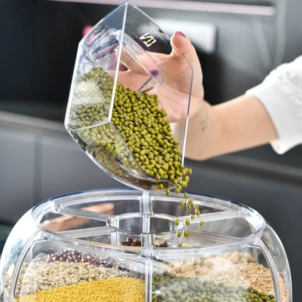 360 Degree Rotating Rice Dispenser Sealed Dry Cereal Grain Bucket Dispenser Moisture-proof Kitchen Food Container Storage Box - Image 4