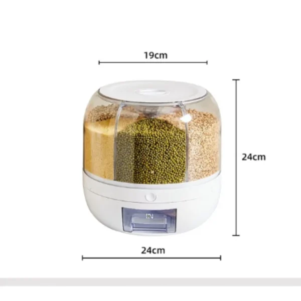 360 Degree Rotating Rice Dispenser Sealed Dry Cereal Grain Bucket Dispenser Moisture-proof Kitchen Food Container Storage Box - Image 6