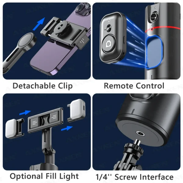 P02 360 Rotation Gimbal Stabilizer, Follow-up Selfie Desktop Face Tracking Gimbal for Tiktok Smartphone Live,with Remote Shutter - Image 6