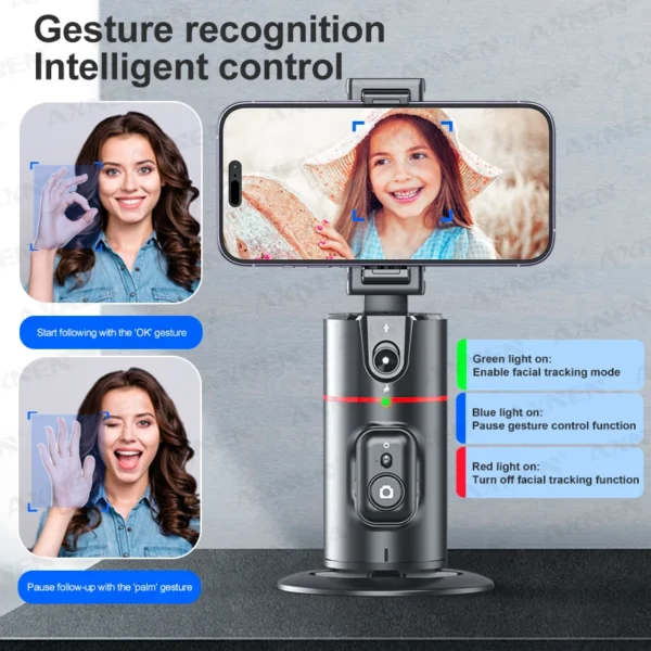 P02 360 Rotation Gimbal Stabilizer, Follow-up Selfie Desktop Face Tracking Gimbal for Tiktok Smartphone Live,with Remote Shutter - Image 2