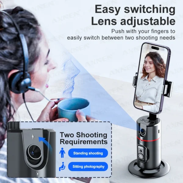 P02 360 Rotation Gimbal Stabilizer, Follow-up Selfie Desktop Face Tracking Gimbal for Tiktok Smartphone Live,with Remote Shutter - Image 4