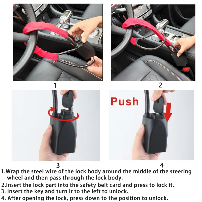 Universal Car Steering Wheel Lock With Seat Belt Buckles Sturdy Lock Theft Prevention Anti Device Lock For Truck SUV Van RV - Image 4